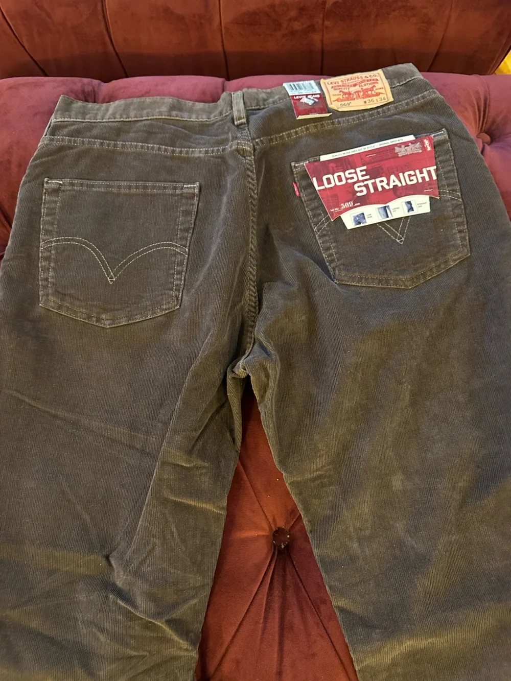 Levi's Lot 3pr of Loose/Straight Cords in LtGray, Brown, and DkGray W36L32&34